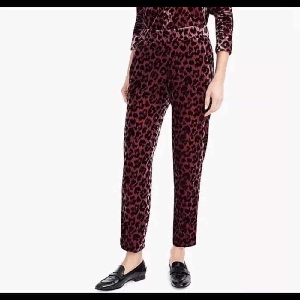 J.Crew Pull-On Easy Pant in Rose Leopard Velvet size 8